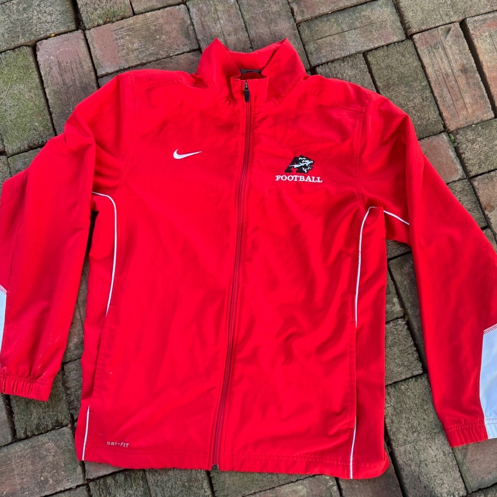 Nike Dri-FIT Mens Red Football Full Zip Training Jacket Medium‎ Mock Neck Logo